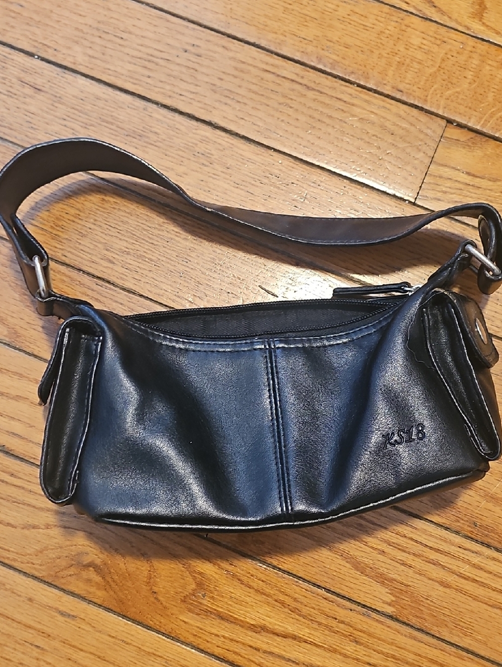 Black Leather Wristlet Clutch - Unbranded